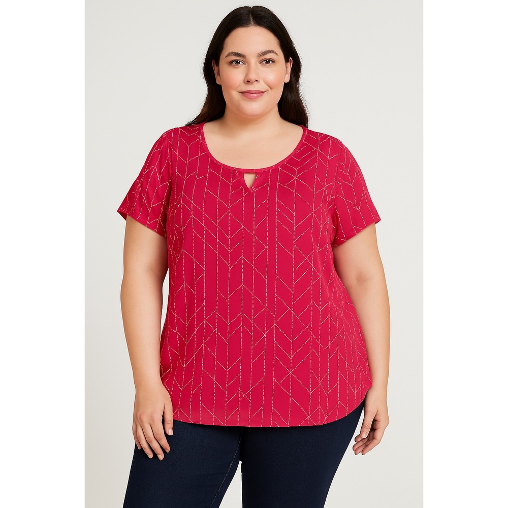 TORRID 1X Red Geometric Dot Print Blouse Short Sleeve‎ Top Boho Chic Style
